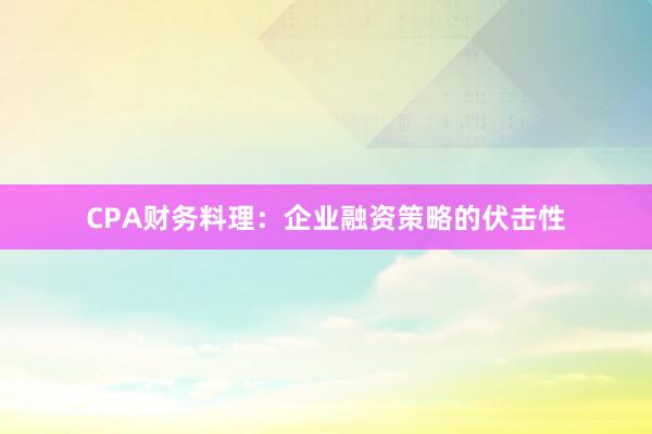 CPA财务料理：企业融资策略的伏击性